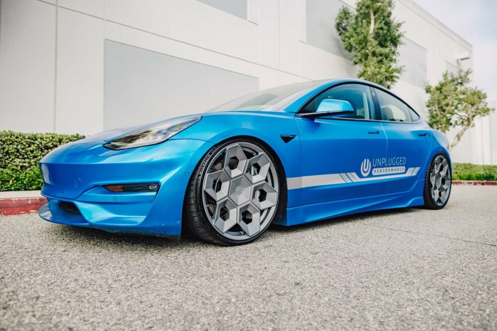 Metallic Blue Tesla Model 3 – UP CYBRHEX Forged Wheels