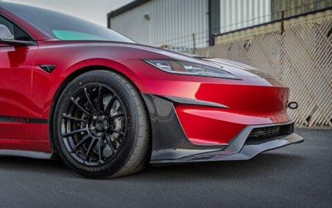 2024+ Tesla Model 3 Performance - Carbon Fiber Front Aero Kit with UP-03 Forged Wheels.