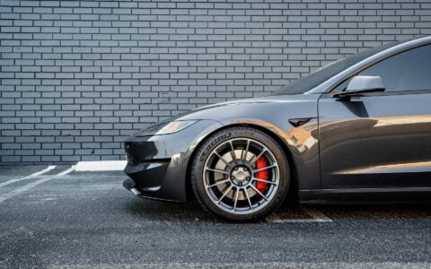 2024 Tesla Model 3 Performance Stealth Grey 19 inch satin titanium UP-03 forged wheels Moderate Lowering Springs Unplugged Performance 1920px Image (12)
