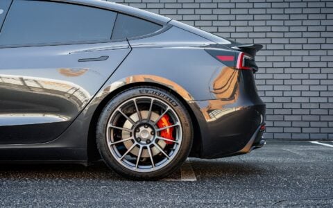 2024 Tesla Model 3 Performance Stealth Grey 19 inch satin titanium UP-03 forged wheels Moderate Lowering Springs Unplugged Performance 1920px Image (13)
