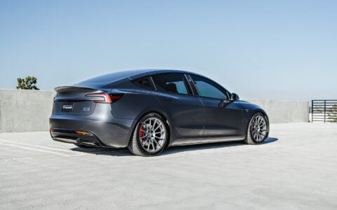 2024 Tesla Model 3 Performance Stealth Grey 19 inch satin titanium UP-03 forged wheels Moderate Lowering Springs Unplugged Performance 1920px Image (2)