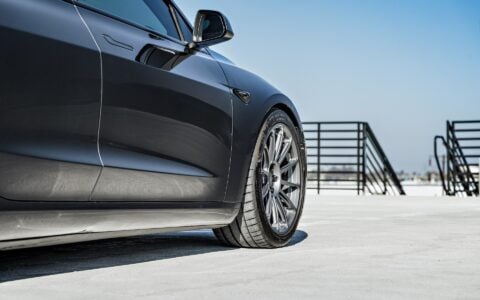 2024 Tesla Model 3 Performance Stealth Grey 19 inch satin titanium UP-03 forged wheels Moderate Lowering Springs Unplugged Performance 1920px Image (3)