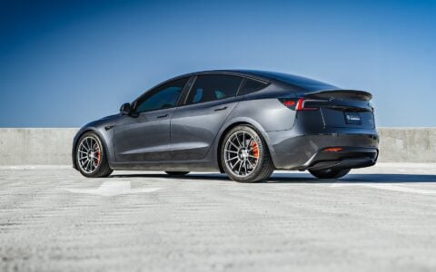 2024 Tesla Model 3 Performance Stealth Grey 19 inch satin titanium UP-03 forged wheels Moderate Lowering Springs Unplugged Performance 1920px Image (5)