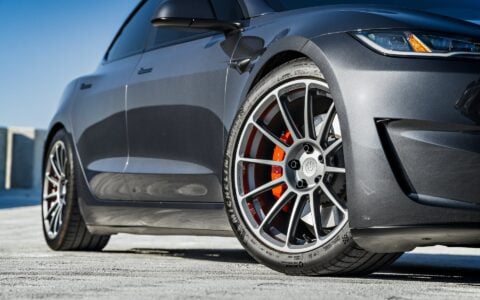 2024 Tesla Model 3 Performance Stealth Grey 19 inch satin titanium UP-03 forged wheels Moderate Lowering Springs Unplugged Performance 1920px Image (8)