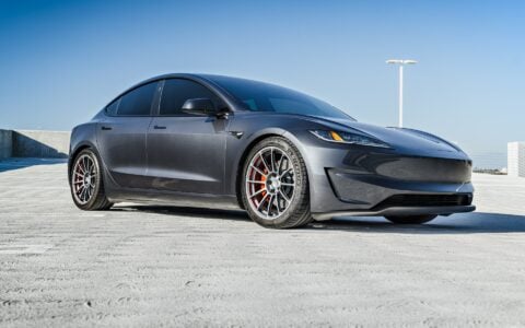 2024 Tesla Model 3 Performance Stealth Grey 19 inch satin titanium UP-03 forged wheels Moderate Lowering Springs Unplugged Performance 1920px Image (9)