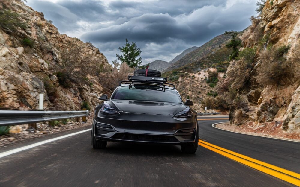 Black Tesla Model 3 – Dirt and Snow Pro Coilover Suspension Lift Kit + UP-03 Wheels