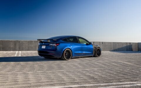 Blue Tesla Model 3 - Carbon Fiber Fenders, Front Lip Spoiler, UP-03 Aftermarket Wheels (11)
