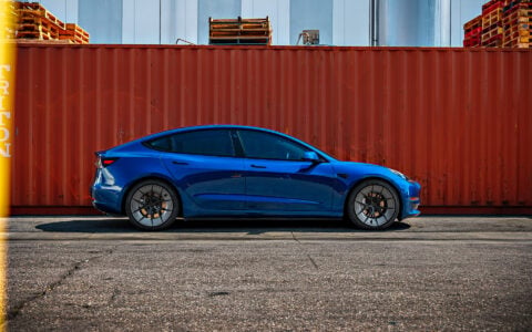 Blue Tesla Model 3 on 20 Inch UP Forged UP-RW Road Warrior Wheels