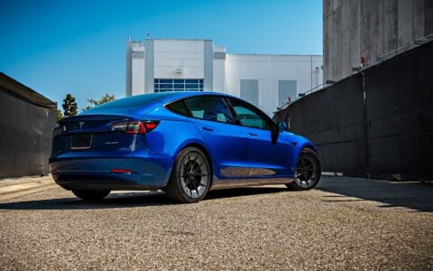 Blue Tesla Model 3 on 20 Inch UP Forged UP-RW Road Warrior Wheels