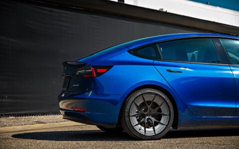 Blue Tesla Model 3 on 20 Inch UP Forged UP-RW Road Warrior Wheels