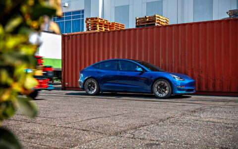 Blue Tesla Model 3 on 20 Inch UP Forged UP-RW Road Warrior Wheels