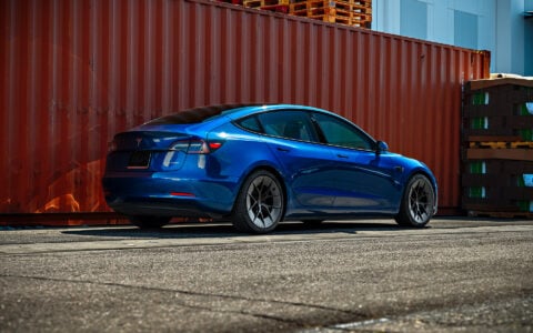 Blue Tesla Model 3 on 20 Inch UP Forged UP-RW Road Warrior Wheels