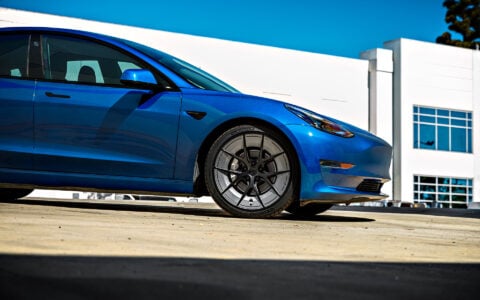 Blue Tesla Model 3 on 20 Inch UP Forged UP-RW Road Warrior Wheels