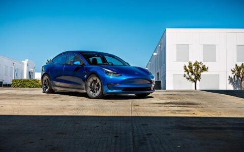 Blue Tesla Model 3 on 20 Inch UP Forged UP-RW Road Warrior Wheels