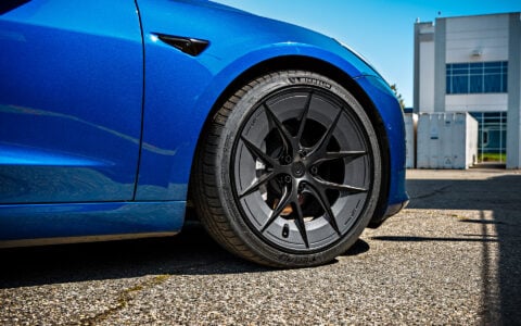Blue Tesla Model 3 on 20 Inch UP Forged UP-RW Road Warrior Wheels