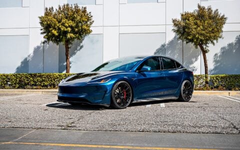 KPMF Gloss Excelsior Blue Wrapped 2024 Tesla Model 3 - UP-03 Forged Wheels in Gloss Black