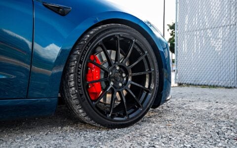 KPMF Gloss Excelsior Blue Wrapped 2024 Tesla Model 3 - UP-03 Forged Wheels in Gloss Black