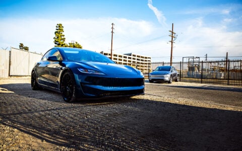 KPMF Gloss Excelsior Blue Wrapped 2024 Tesla Model 3 - UP-03 Forged Wheels in Gloss Black