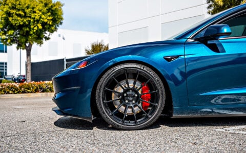 KPMF Gloss Excelsior Blue Wrapped 2024 Tesla Model 3 - UP-03 Forged Wheels in Gloss Black