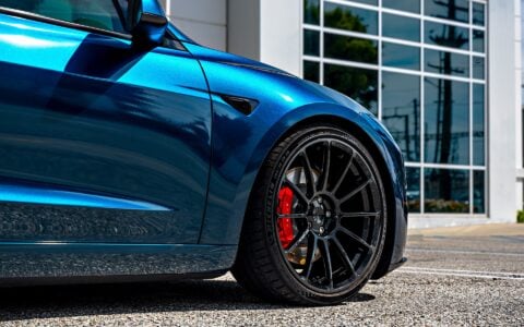 KPMF Gloss Excelsior Blue Wrapped 2024 Tesla Model 3 - UP-03 Forged Wheels in Gloss Black