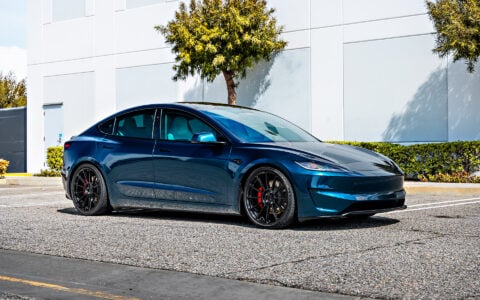 KPMF Gloss Excelsior Blue Wrapped 2024 Tesla Model 3 - UP-03 Forged Wheels in Gloss Black