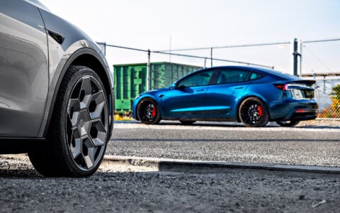 KPMF Gloss Excelsior Blue Wrapped 2024 Tesla Model 3 - UP-03 Forged Wheels in Gloss Black