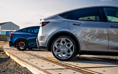 KPMF Gloss Excelsior Blue Wrapped 2024 Tesla Model 3 - UP-03 Forged Wheels in Gloss Black