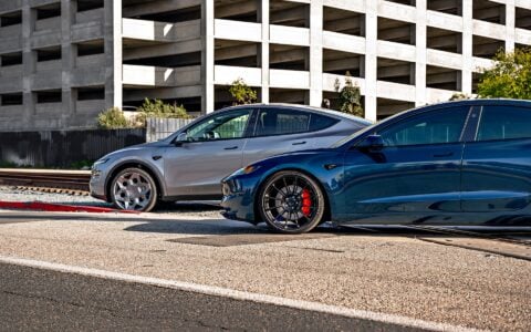 KPMF Gloss Excelsior Blue Wrapped 2024 Tesla Model 3 - UP-03 Forged Wheels in Gloss Black