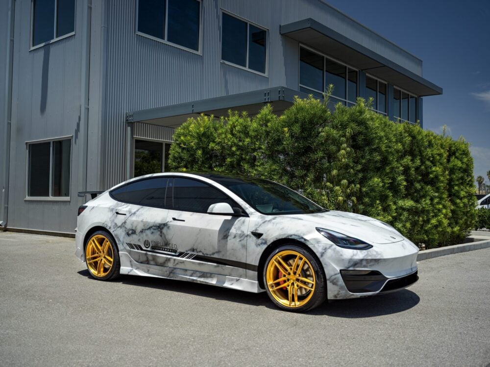 Marble Tesla Model 3 – Unplugged Performance Ascension Aero Kit & UP-04 Forged Wheels