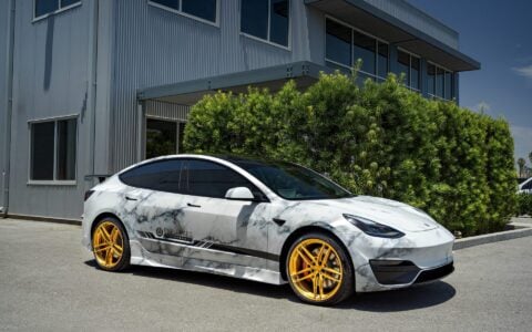 Marble Tesla Model 3 - Unplugged Performance Ascension Aero Kit & UP-04 Wheels