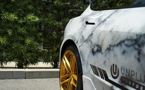 Marble Tesla Model 3 - Unplugged Performance Ascension Aero Kit & UP-04 Wheels