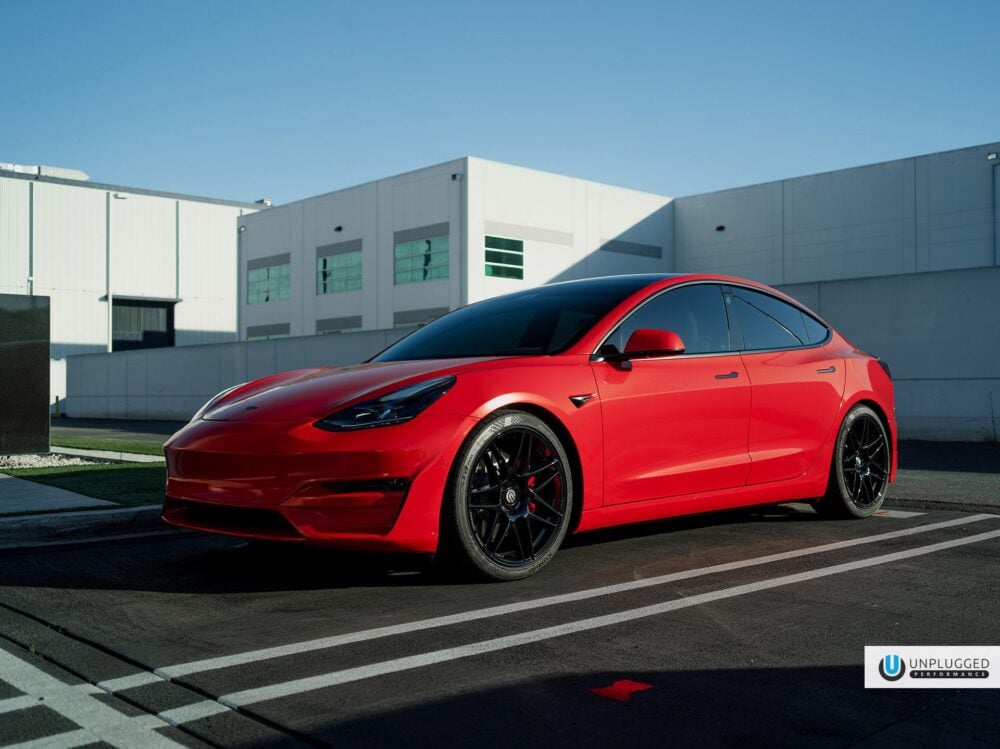 Satin Red Tesla Model 3 – UP x BBS Flugplatz Wheels