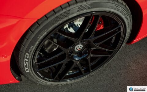 Satin Red Tesla Model 3 - UP x BBS Flugplatz Wheels