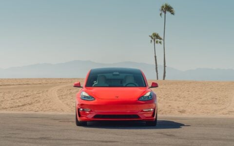 Satin Red Tesla Model 3 - UP x BBS Flugplatz Wheels