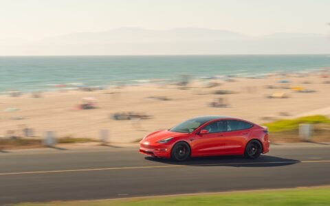 Satin Red Tesla Model 3 - UP x BBS Flugplatz Wheels