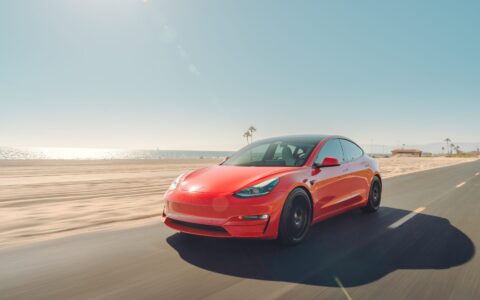 Satin Red Tesla Model 3 - UP x BBS Flugplatz Wheels Image (30)