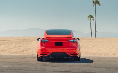 Satin Red Tesla Model 3 - UP x BBS Flugplatz Wheels