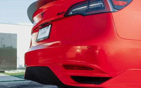 Satin Red Tesla Model 3 - UP x BBS Flugplatz Wheels