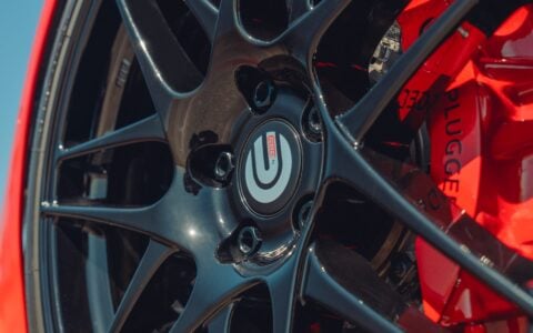 Satin Red Tesla Model 3 - UP x BBS Flugplatz Wheels