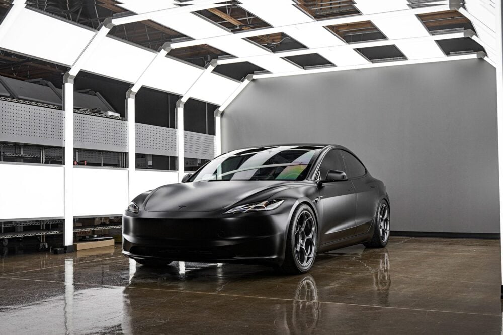 Stealth Black Tesla Model 3 – UP-05 Forged Wheels in Satin Titanium