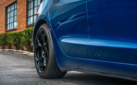 Deep Blue Metallic Tesla Model 3 with Luxury Suspension on UP Forged UP-05 Wheels in Gloss Black