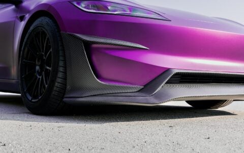 KPMF Matte Purple Black Iridescent Wrapped Model 3 with Carbon Fiber Aero Kit on UP-03 Forged Wheels in Satin Black
