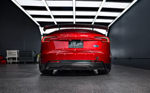 Red Rocket 2024 Tesla Model 3 Performance with Carbon Fiber Aero Kit on UP Forged UP-03 Wheels in Gloss Black