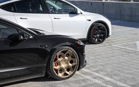 Tesla Model 3 Performance Highland with Satin Bronze 20 inch CYBRHEX Forged Wheels 11