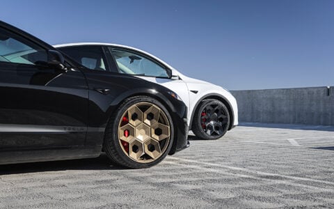 Tesla Model 3 Performance Highland with Satin Bronze 20 inch CYBRHEX Forged Wheels 12