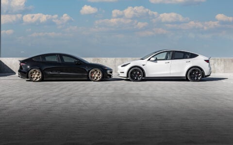 Tesla Model 3 Performance Highland with Satin Bronze 20 inch CYBRHEX Forged Wheels 14