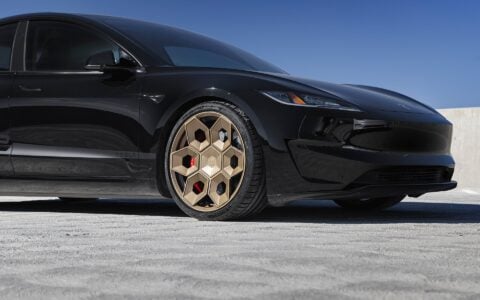 Tesla Model 3 Performance Highland with Satin Bronze 20 inch CYBRHEX Forged Wheels 2