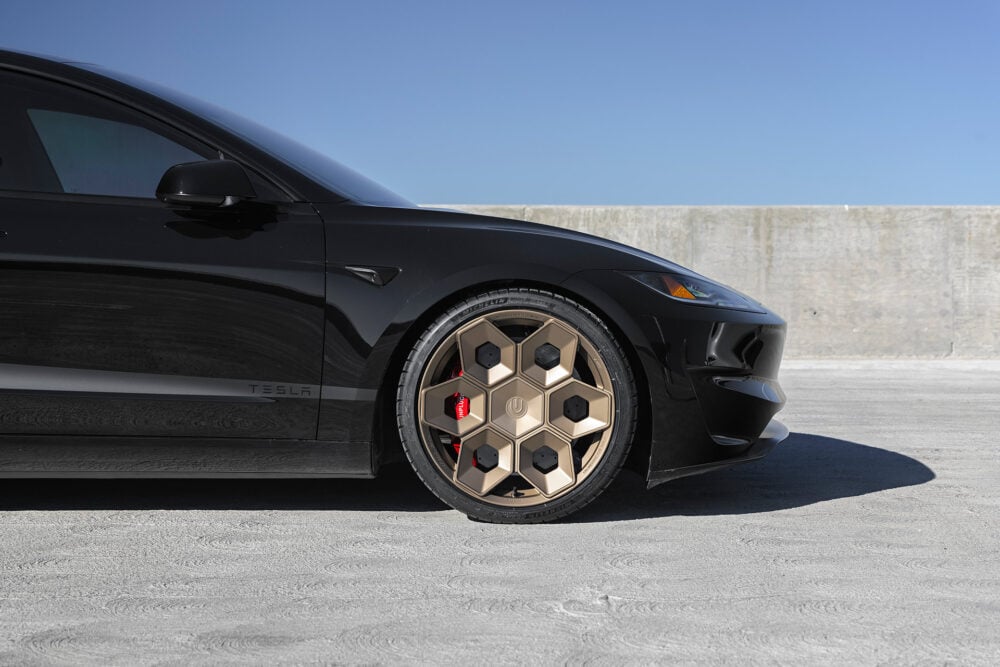 Black Tesla Model 3 Performance Highland – CYBRHEX Forged Wheels in Satin Bronze