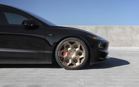 Tesla Model 3 Performance Highland with Satin Bronze 20 inch CYBRHEX Forged Wheels 3