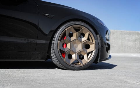 Tesla Model 3 Performance Highland with Satin Bronze 20 inch CYBRHEX Forged Wheels 4